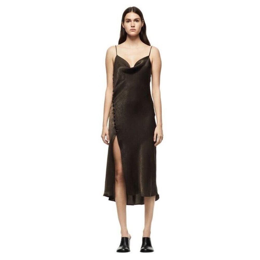 Zara Gray-Green Cowl Neck Midi  Slip Dress XS